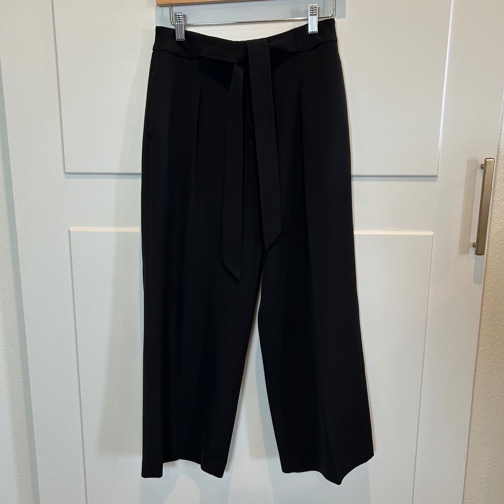 White House Black Market Wide Leg‎ Crop Pants Black Tie Waist Size 4 High Rise